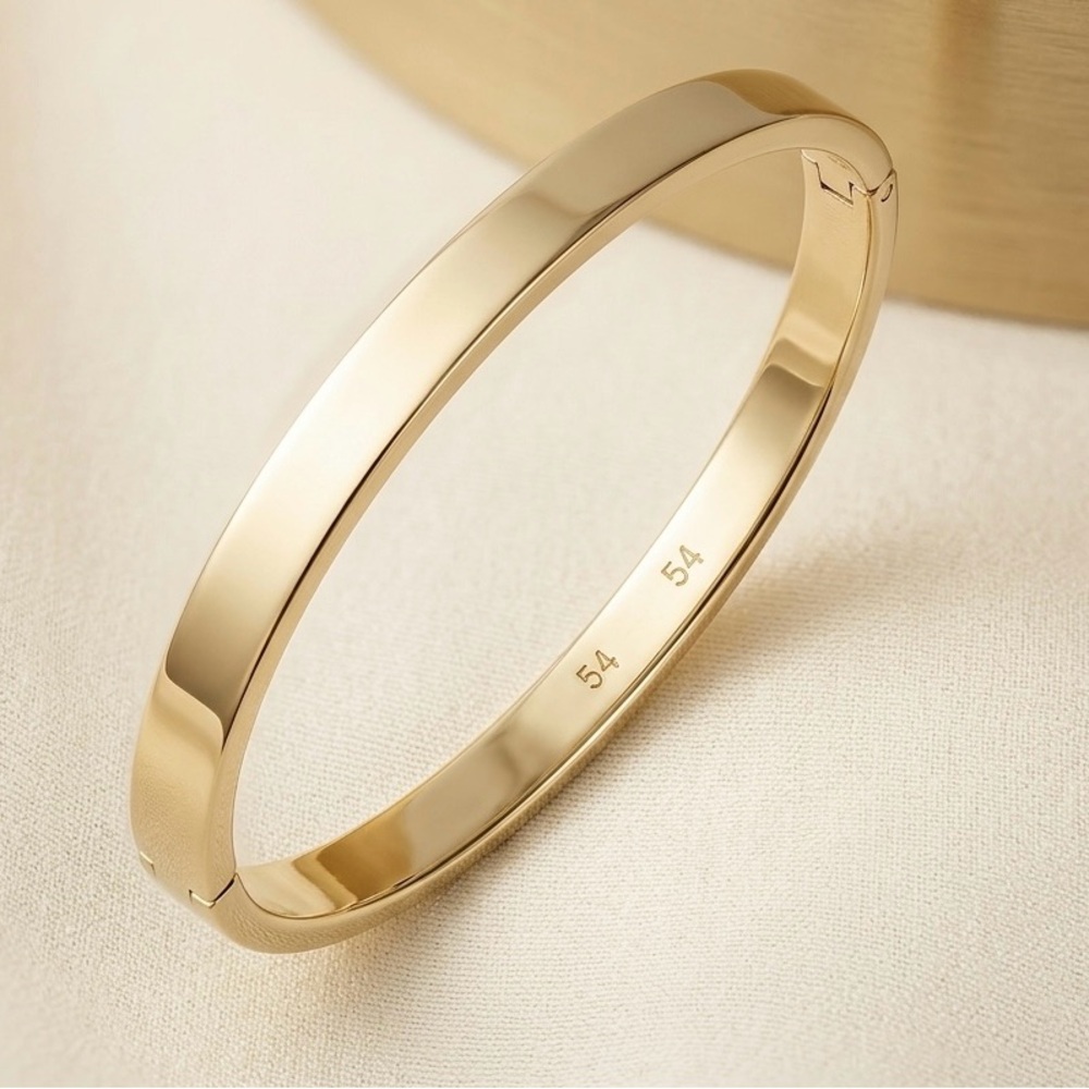 14K Gold Plated Oval Bangle Bracelet Water Resistant Rhodium Finish - Small 54mm
